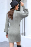 MQTIME  -  Cable-Knit Surplice Lantern Sleeve Sweater Dress