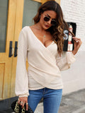 MQTIME  -  Waffle Knit Surplice Long Sleeve T-Shirt