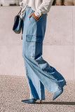 MQTIME  -  Drawstring Cargo Pocket Wide Leg Jeans