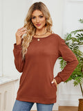 MQTIME  -  Ruched Shoulder Round Neck Long Sleeve Sweatshirt
