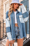 MQTIME  -   Raw Hem Color Block Denim Jacket