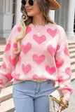 MQTIME  -  Valentine's Day Heart Jacquard Round Neck Sweater