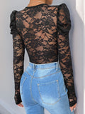 MQTIME  -  Perfee Lace V-Neck Long Sleeve Bodysuit