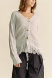 MQTIME  -   Fringe V-Neck Button Up Long Sleeve Cardigan