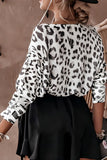 MQTIME  -  Leopard Boat Neck Long Sleeve Knit Top