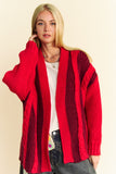 MQTIME  -   Cable-Knit Color Block Open Front Cardigan