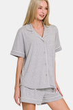 MQTIME  -  Button Down Short Sleeve Top and Shorts Lounge Set