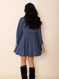 MQTIME  -  Cutout Johnny Collar Long Sleeve Mini Dress