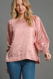 MQTIME  -  Umgee Wrinkled Round Neck Lantern Sleeve Blouse