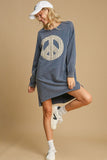 MQTIME  -  Umgee Peace Lace Applique Frayed Hem French Terry Mini Dress