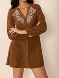 MQTIME  -  Notched Button Down Long Sleeve Mini Dress