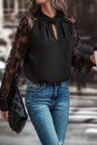 MQTIME  -  Cutout Lace Detail Long Sleeve Blouse
