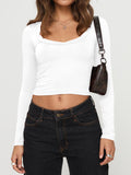 MQTIME  -  Scoop Neck Long Sleeve Cropped T-Shirt