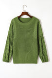 MQTIME  -  Eyelet Round Neck Drop Shoulder Sweater