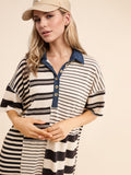 MQTIME  -  Exposed Seam Striped Half Sleeve Mini Dress