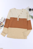 MQTIME  -  Color Block V-Neck Long Sleeve Top