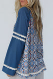 MQTIME  -  Lace Detail Geometric Round Neck Long Sleeve Top