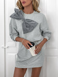 MQTIME  -   Perfee Bow Dropped Shoulder Long Sleeve Mini Dress