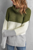 MQTIME  -  Color Block Turtleneck Long Sleeve Sweater