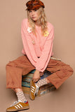 MQTIME  -  POL Crochet Flower Round Neck Dropped Shoulder Sweater