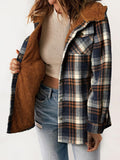 MQTIME  -  Plaid Snap Down Plush Hooded Jacket