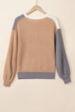 MQTIME  -  Color Block Round Neck Drop Shoulder Sweater