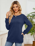 MQTIME  -  Ruched Shoulder Round Neck Long Sleeve Sweatshirt