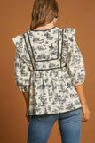 MQTIME  -  Umgee Ruffled Tie Neck Puff Sleeve Babydoll Blouse