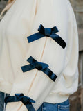 MQTIME  -  Contrast Bow Round Neck Long Sleeve Sweatshirt