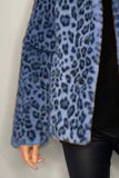 MQTIME  -  Full Size Leopard Furry Collared Neck Long Sleeve Coat
