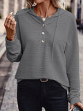 MQTIME  -  Drawstring Quarter Button Long Sleeve Hoodie
