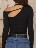 MQTIME  -   Cutout Asymmetrical Neck Long Sleeve T-Shirt