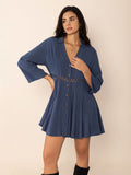 MQTIME  -  Cutout Johnny Collar Long Sleeve Mini Dress