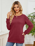 MQTIME  -  Ruched Shoulder Round Neck Long Sleeve Sweatshirt
