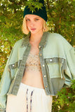 MQTIME  -  Waffle Knit Raw Hem Contrast Button Up Jacket