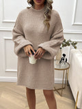 MQTIME  -  Devine Mock Neck Long Sleeve Mini Sweater Dress