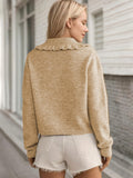 MQTIME  -  Frill Button Up Collared Neck Long Sleeve Cardigan