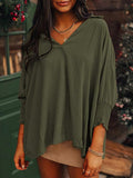 MQTIME  -  Johnny Collar Three-Quarter Sleeve Blouse