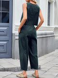 MQTIME  -  Lovelet Plaid Round Neck Sleeveless Top and Pants Set