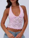 MQTIME  -  Lace Backless Halter Neck Cami