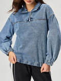 MQTIME  -  Quarter Zip Collared Neck Denim Top