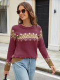 MQTIME  -  Contrast Round Neck Long Sleeve Sweater
