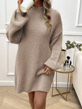 MQTIME  -  Devine Mock Neck Long Sleeve Mini Sweater Dress