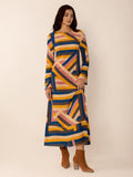 MQTIME  -  Contrast Round Neck Flare Sleeve Midi Dress