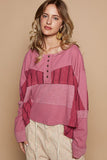 MQTIME  -  POL Half Button Color Block Drop Shoulder Knit Top