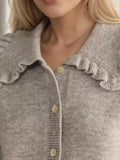 MQTIME  -  Frill Button Up Collared Neck Long Sleeve Cardigan