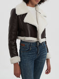 MQTIME  -   Collared Neck Long Sleeve Plush Cropped Jacket