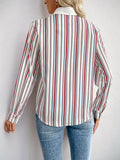 MQTIME  -   Perfee Contrast Striped Collared Neck Long Sleeve Shirt