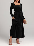 MQTIME  -  Velvet Square Neck Long Sleeve Dress