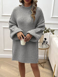 MQTIME  -  Devine Mock Neck Long Sleeve Mini Sweater Dress